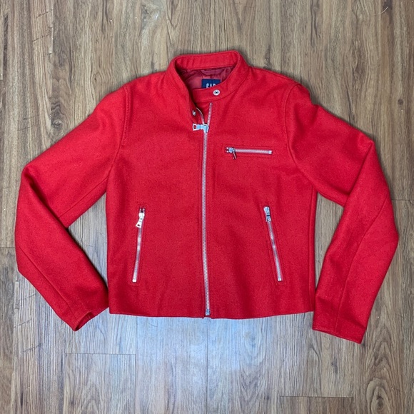 Gap Red Wool Blend Moto Jacket - Picture 1 of 8